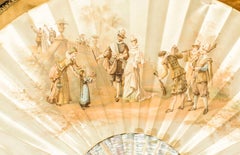 Antique French Framed Silk and Mother-of-Pearl Fan, 19th Century