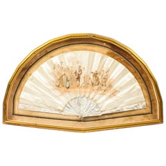 Antique French Framed Silk and Mother-of-Pearl Fan, 19th Century