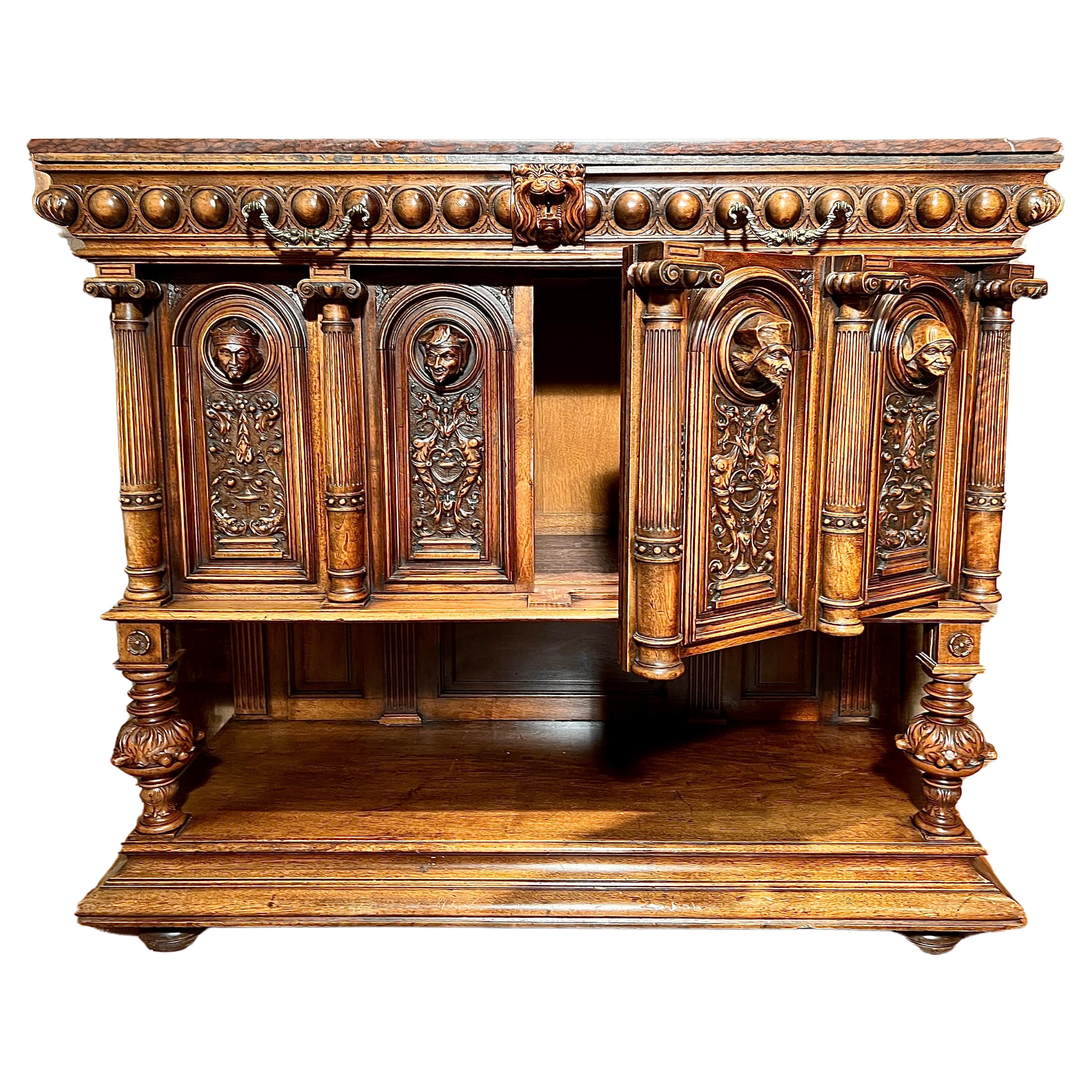 Antique French Marble-Top Walnut Cabinet with Fabulous 