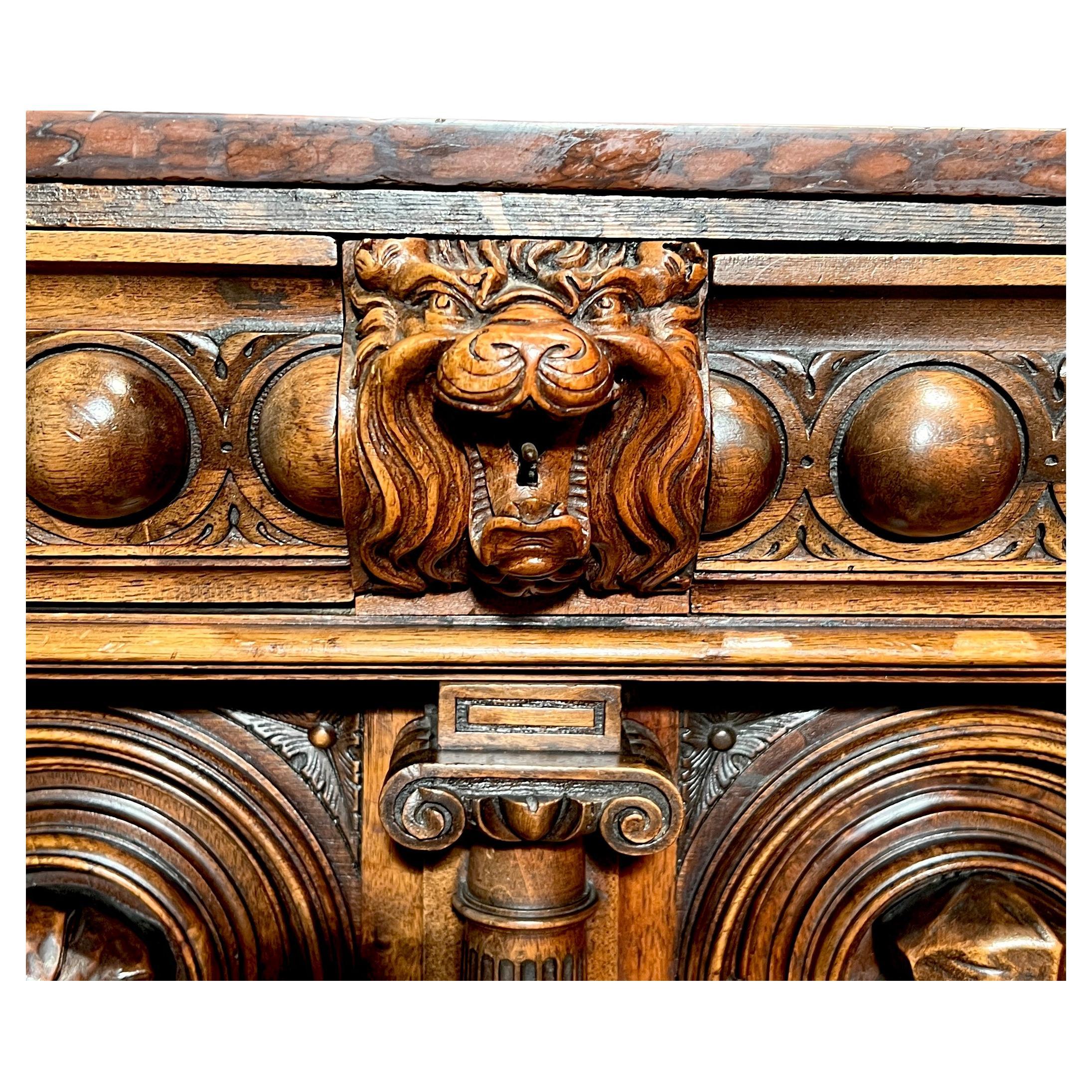 Renaissance Revival Antique French Francois Premier Marble-Top Walnut Cabinet, 