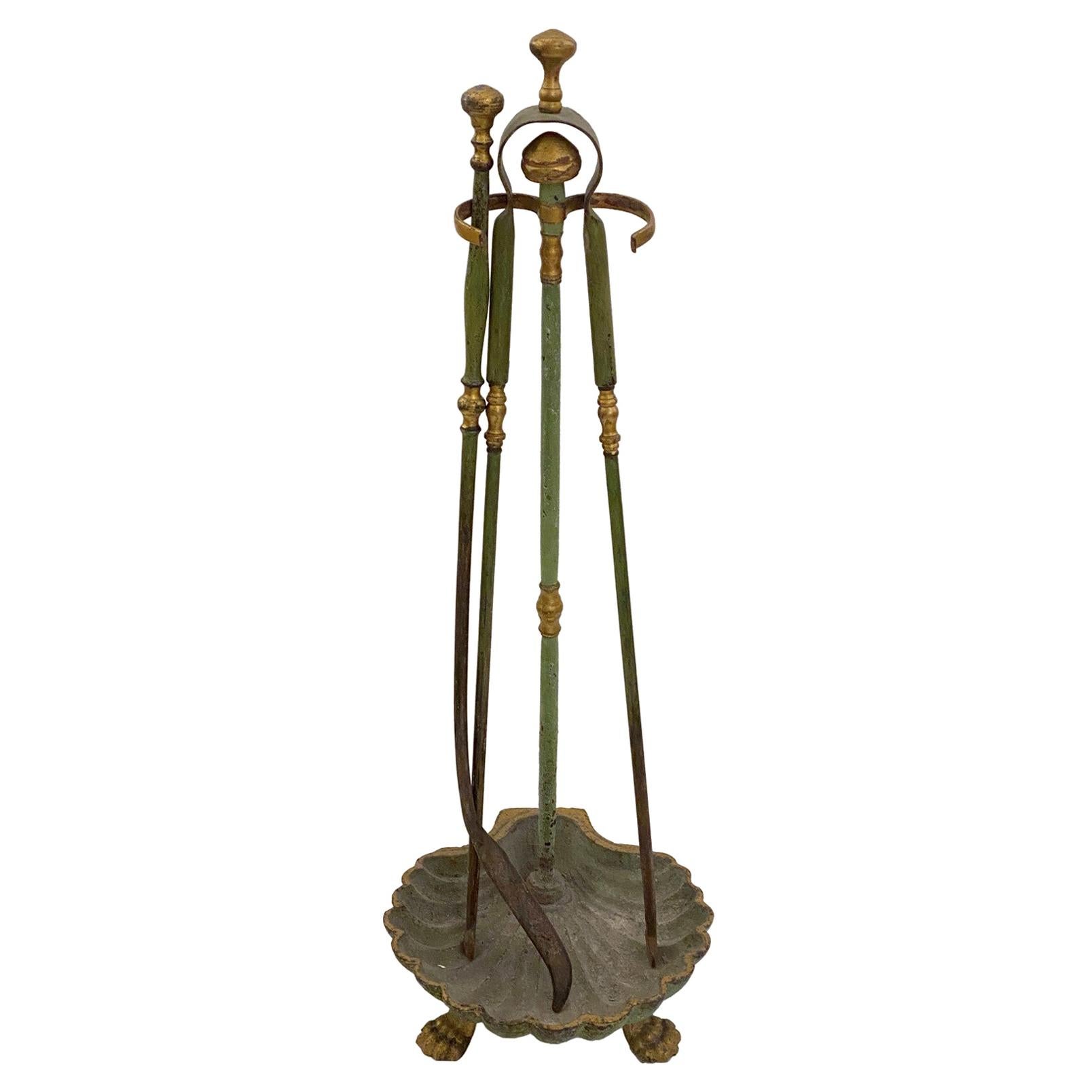 Antique French French Fireplace Tool Set Brass Plated with 3 Pieces, Claw  Feet at 1stDibs