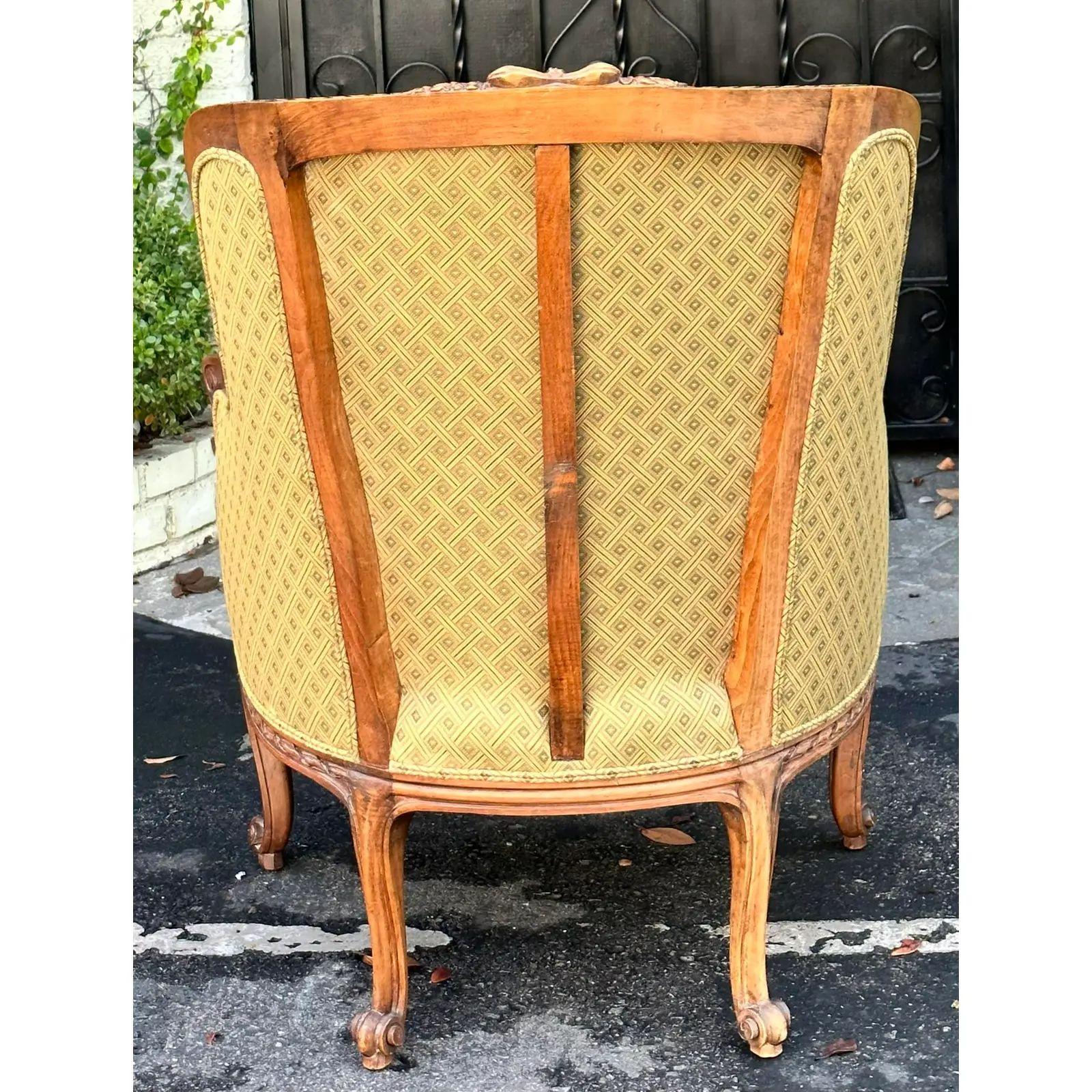 Louis XV Antique French Fruitwood Bergere armchair, 19th Century For Sale