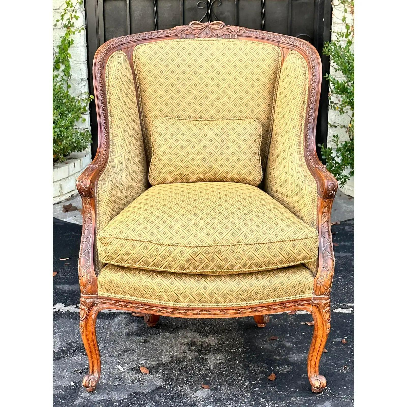Antique French Fruitwood Bergere armchair, 19th Century In Good Condition For Sale In LOS ANGELES, CA