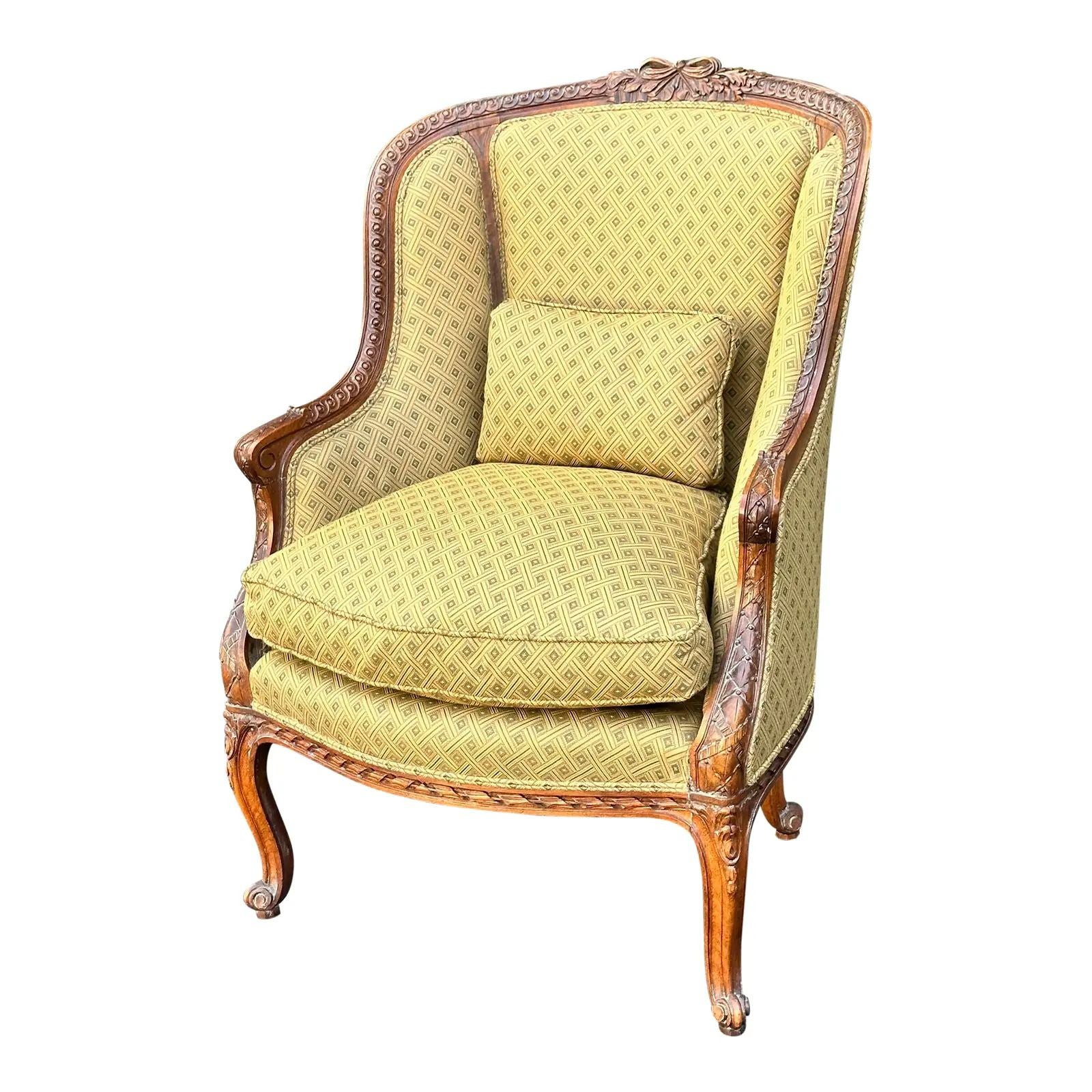 Antique French Fruitwood Bergere armchair, 19th Century For Sale