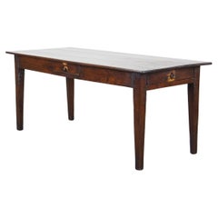 Antique French fruitwood dining table with 2 drawers and wonderful patina