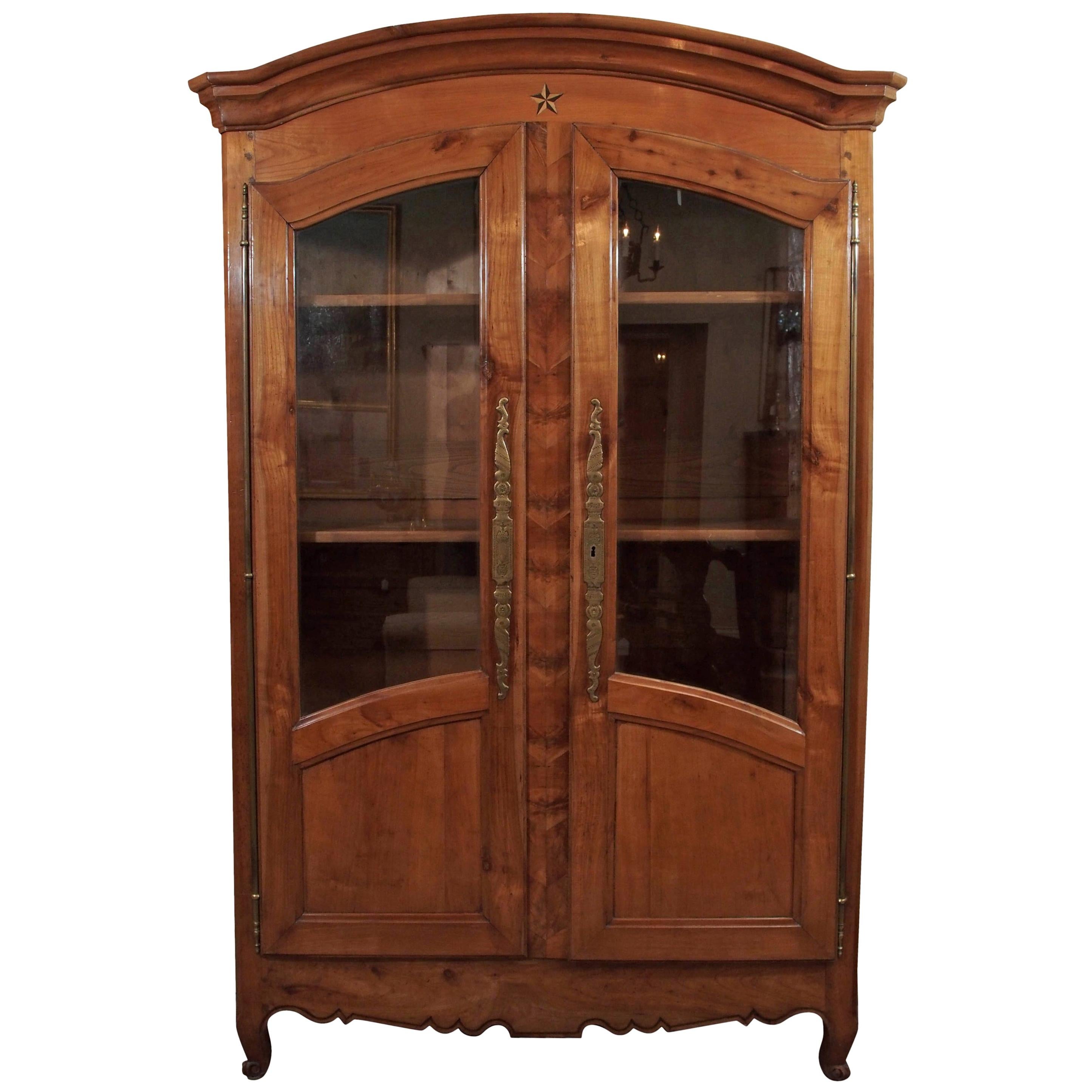 Antique French Fruitwood Inlaid Bookcase/Display Cabinet For Sale