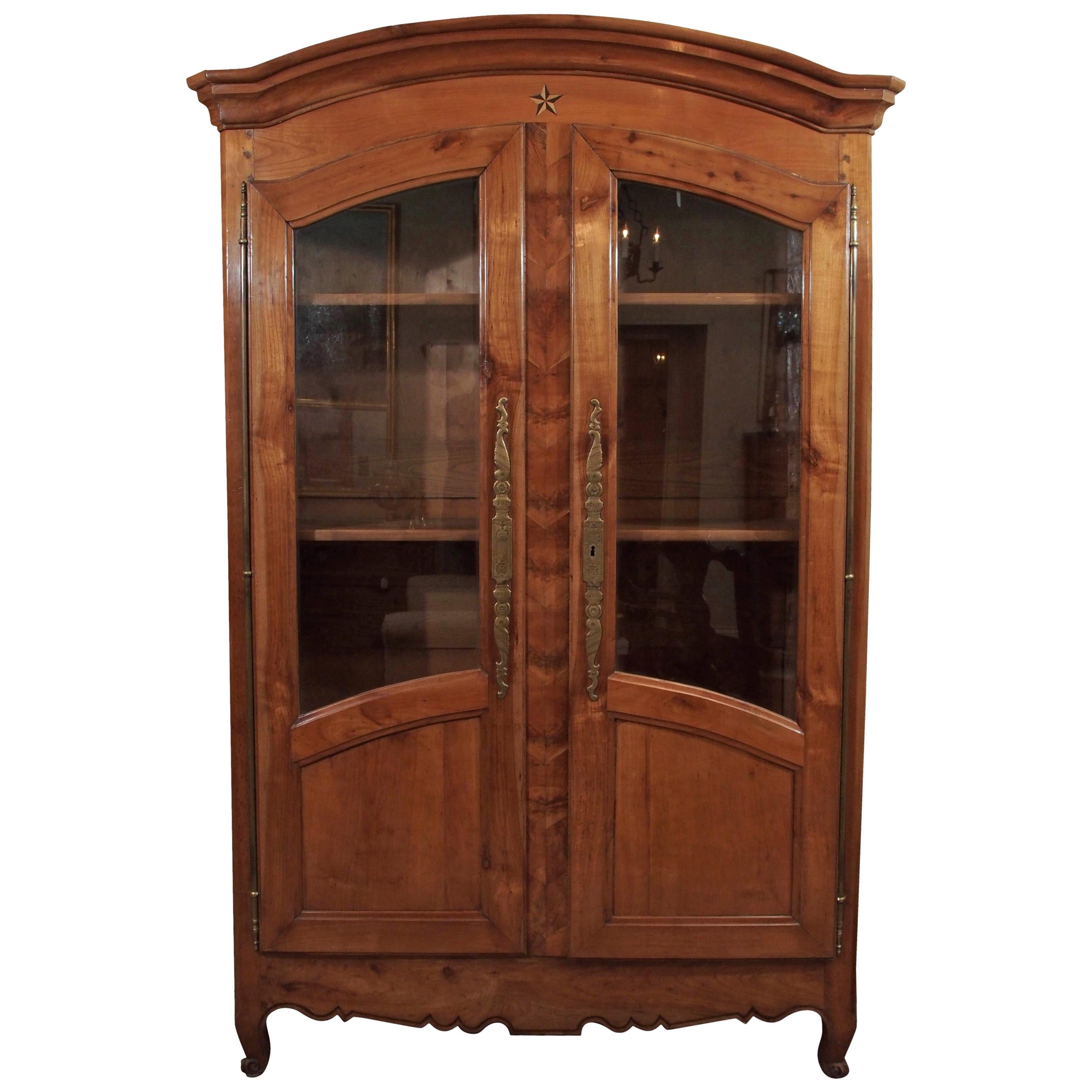 Antique French Fruitwood Inlaid Bookcase/Display Cabinet For Sale