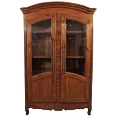 Antique French Fruitwood Inlaid Bookcase/Display Cabinet