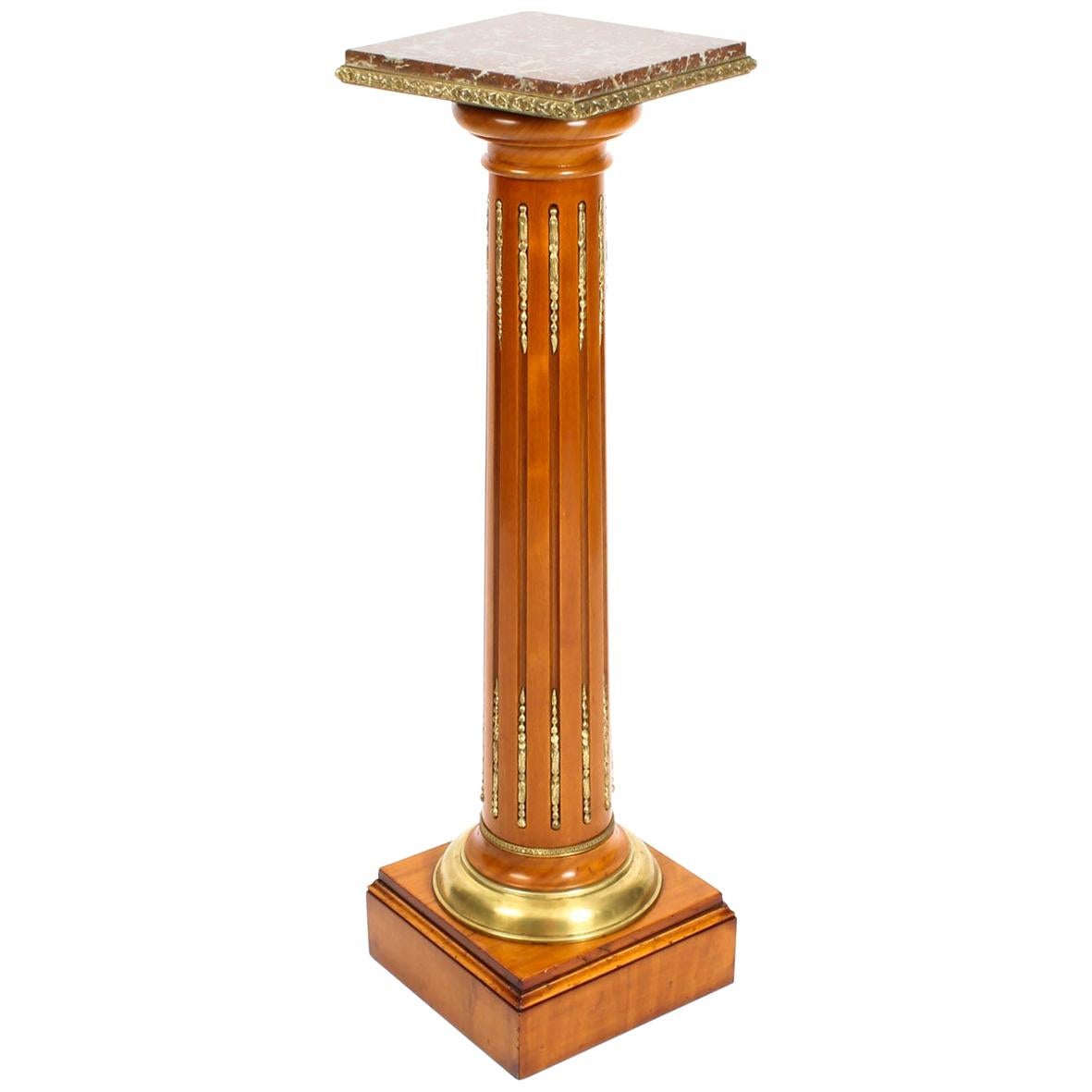 Antique French Fruitwood Ormolu Mounted Pedestal, 19th Century