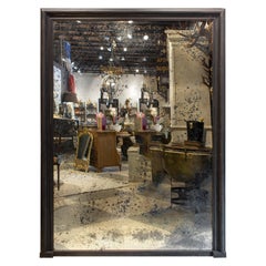 Antique French Full-Length Mirror in Hand Painted Black Frame