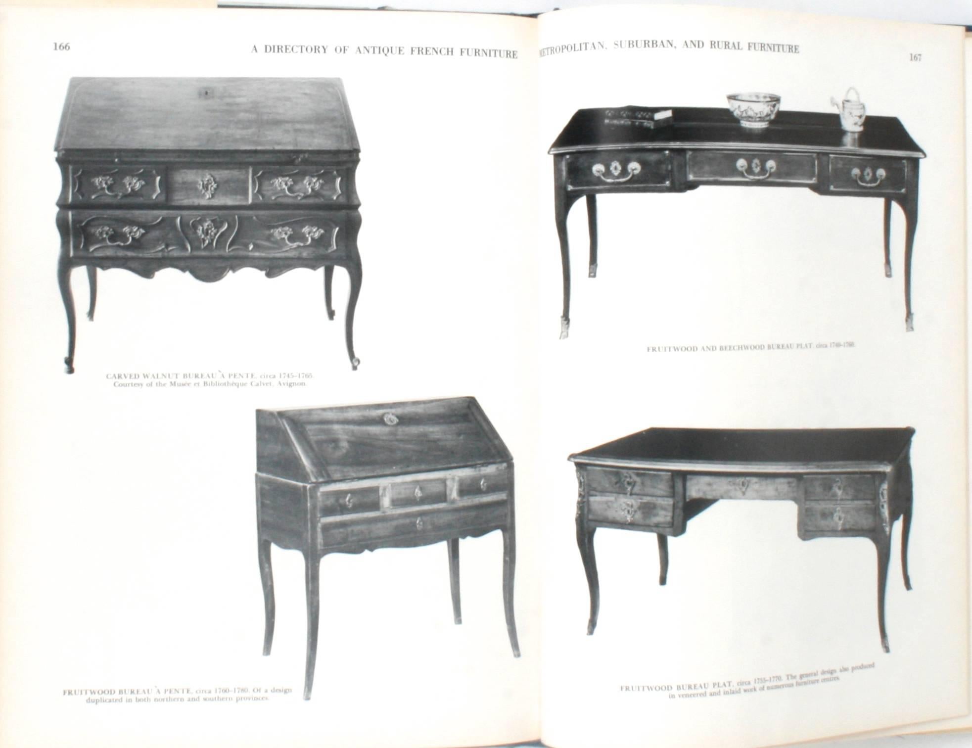 Antique French Furniture by F. Lewis Hinckley. New York: Crown Publishers, Inc., 1967. 1st Ed hardcover with dust jacket. 214 pp. An illustrated directory of antique French furniture from 1733-1800 that covers the large furniture centers of the