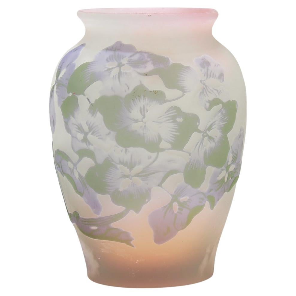 Antique French Gallé Art Nouveau Pink Cameo Art Glass Hydrangea Cabinet Vase For Sale