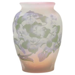 Antique French Gallé Art Nouveau Pink Cameo Art Glass Hydrangea Cabinet Vase