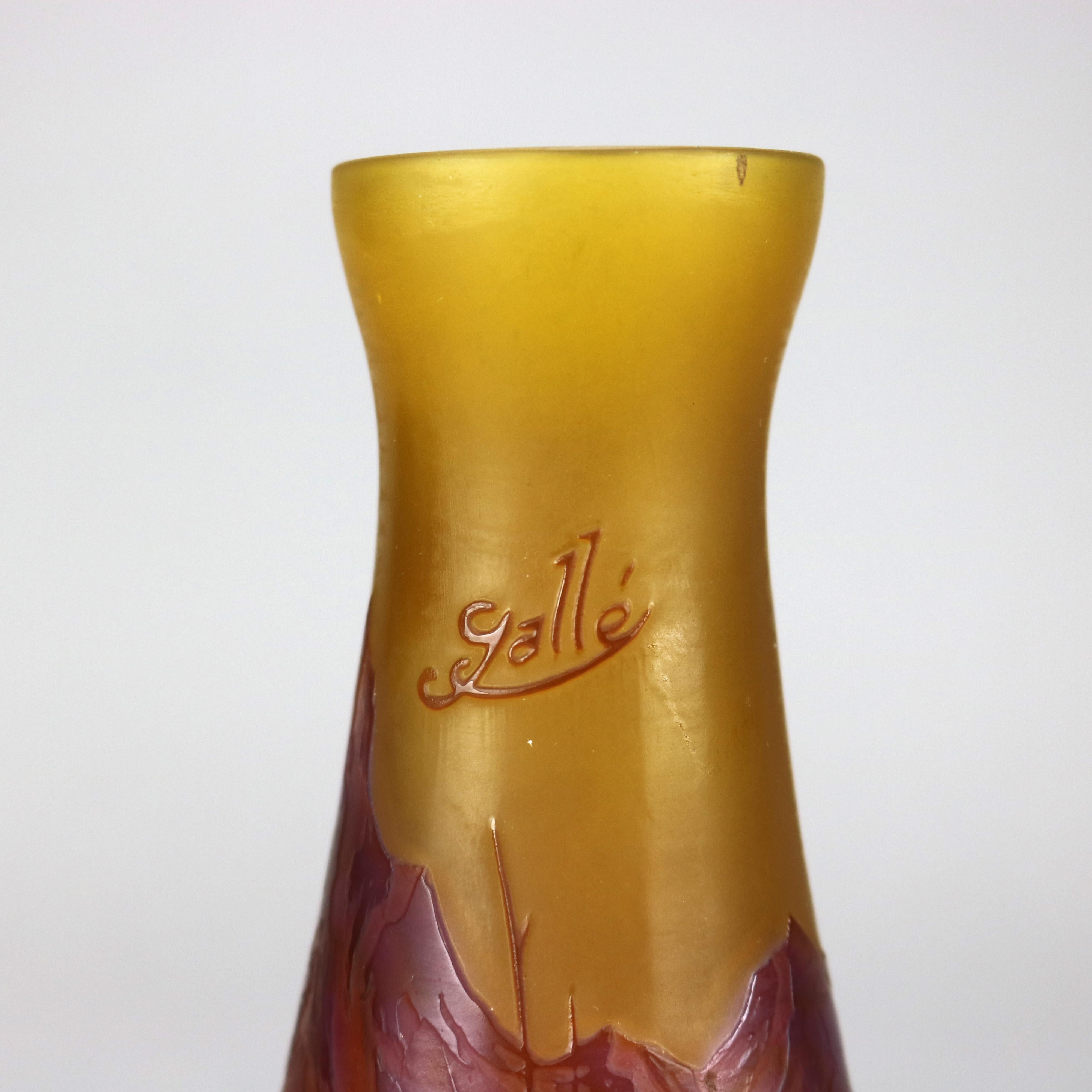 Antique French Galle Cut-Back Art Glass Vase, Mountainous Landscape, C1900’s In Good Condition In Big Flats, NY