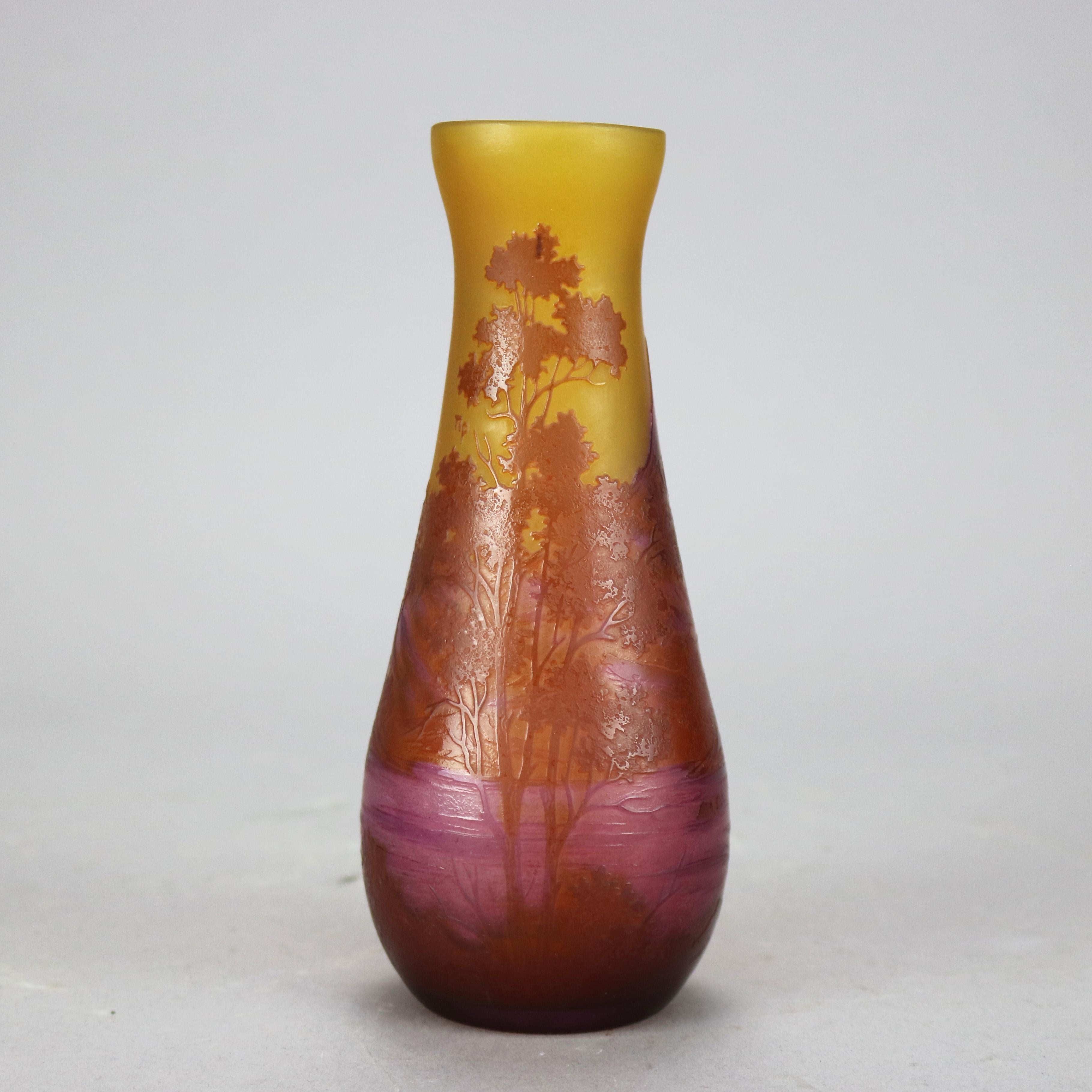 Antique French Galle Cut-Back Art Glass Vase, Mountainous Landscape, C1900’s 1