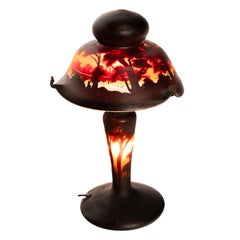 Antike französische Muller Freres Kamee-Kunstglas-Landschafts-Tischlampe im Galle-Stil, Muller Freres