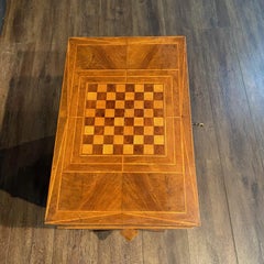Antique French Game Table or Side Table with Inlaid Marquetry Checkerboard