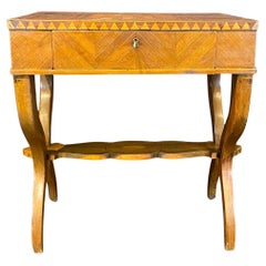 Antique French Game Table or Side Table with Inlaid Marquetry Checkerboard