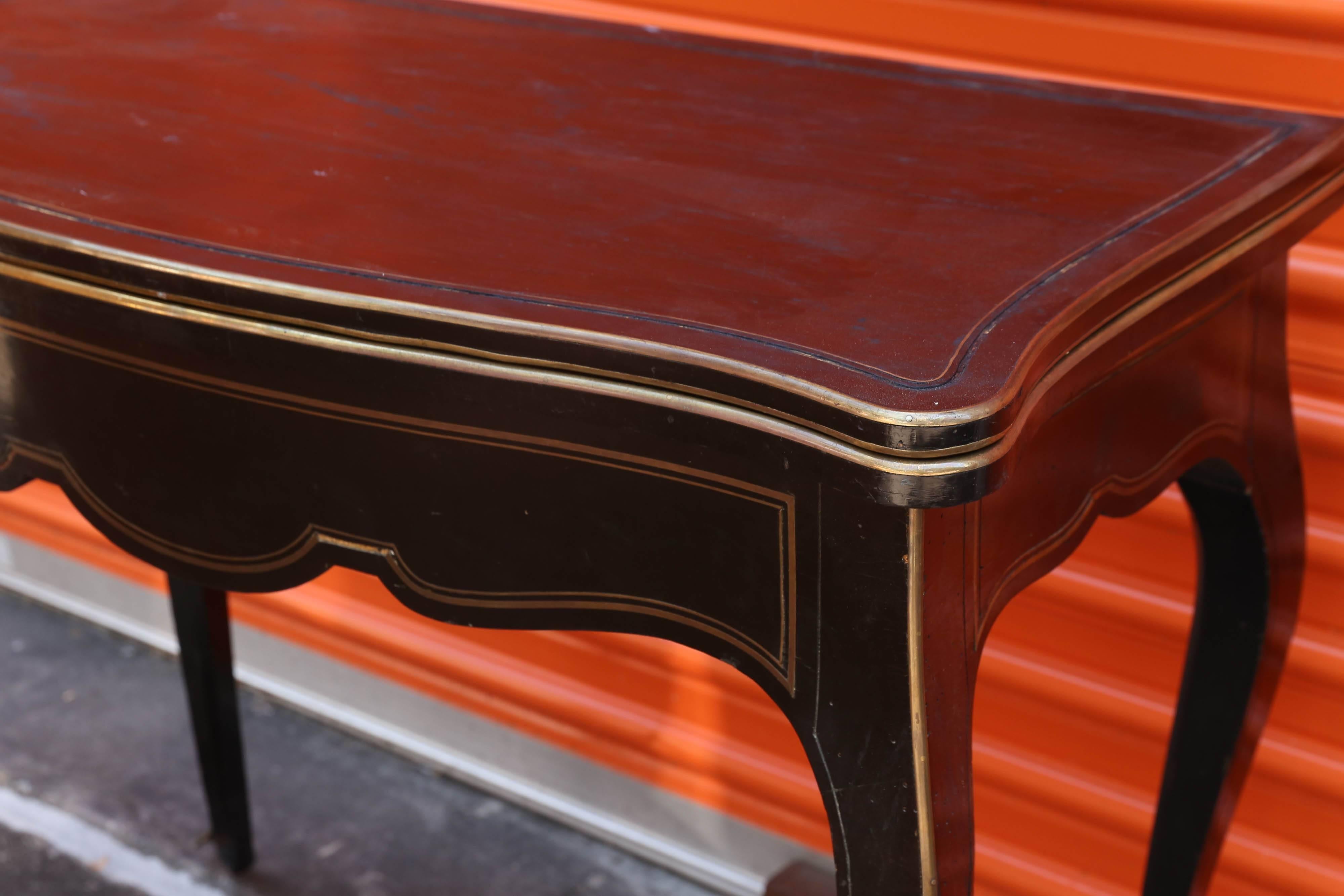 Napoleon III Antique French Game Table with Interior Compartment, Leather Inset & Gilt Detail