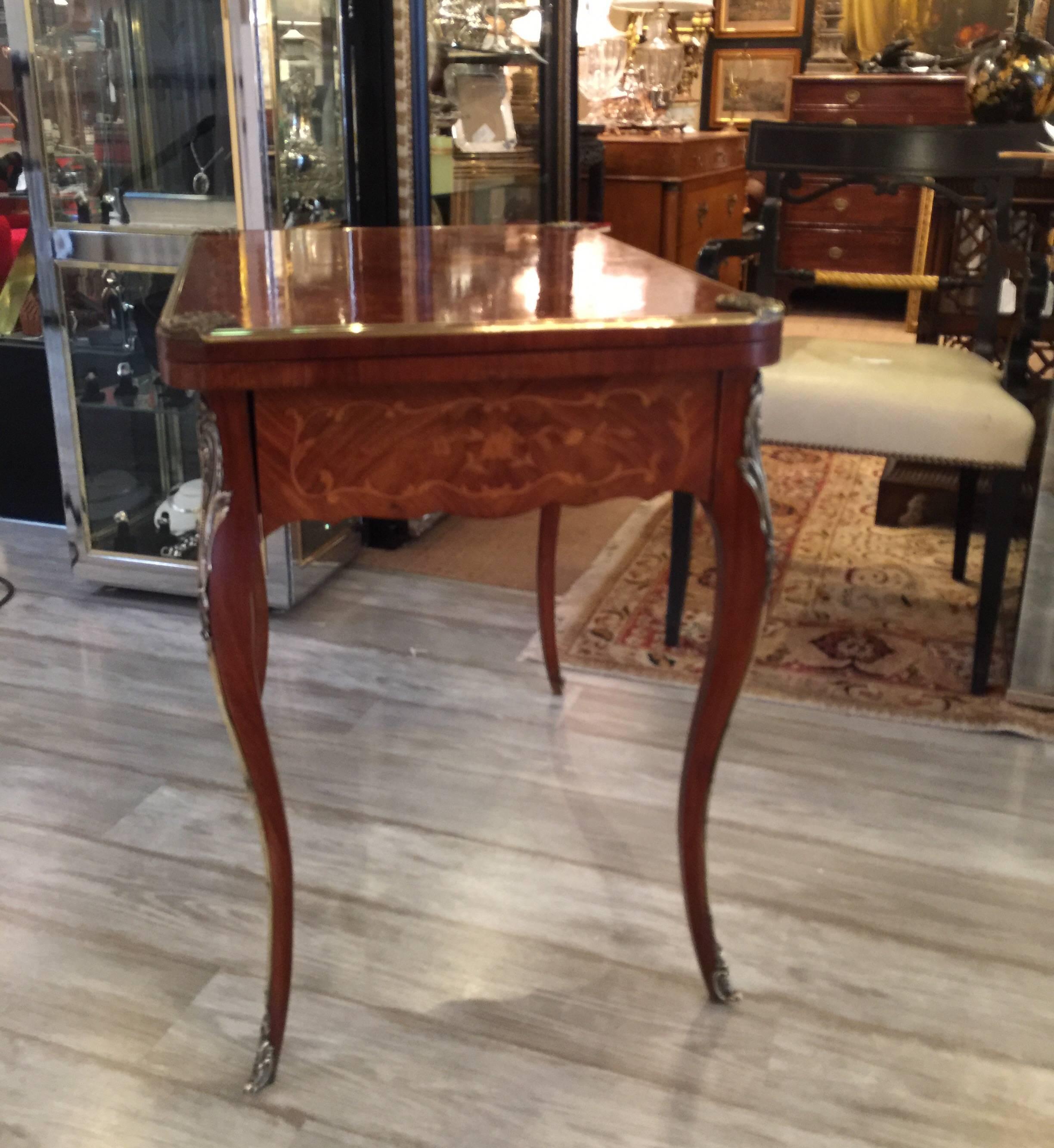 Louis XV Antique French Game Table with Polished Mounts