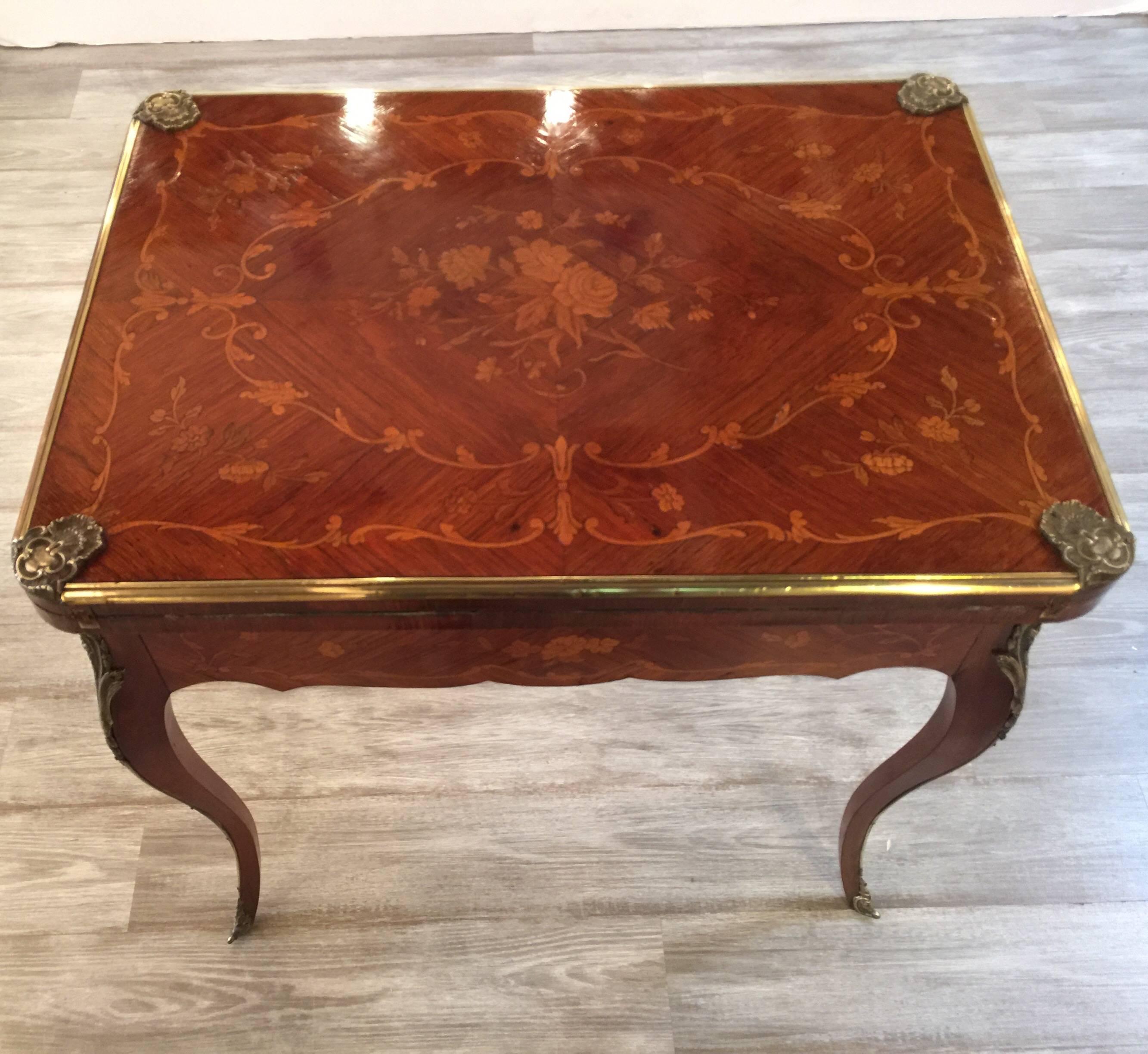 Antique French Game Table with Polished Mounts In Excellent Condition In Lambertville, NJ