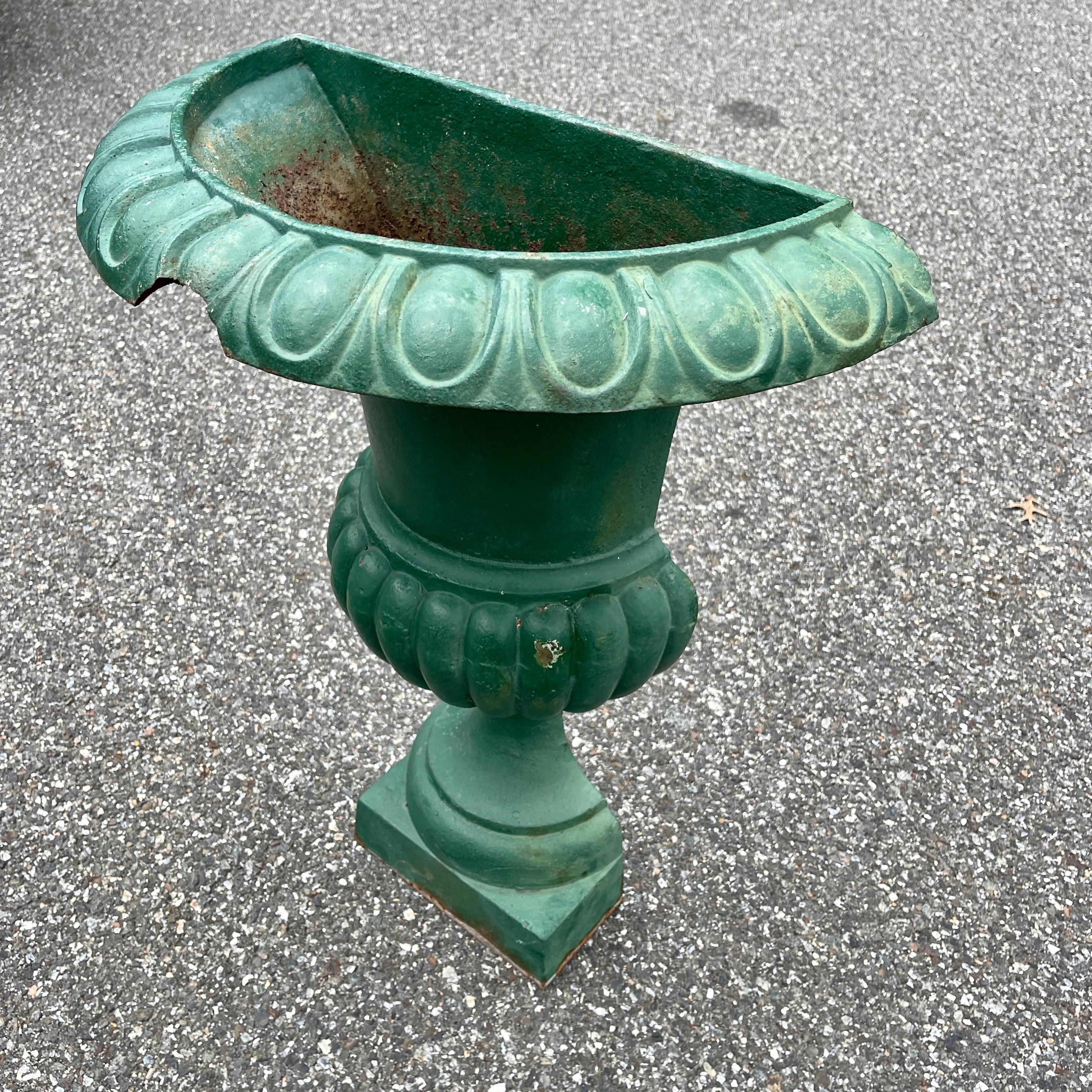 Antique French Garden Half Round Cast Iron Urn Planter 9