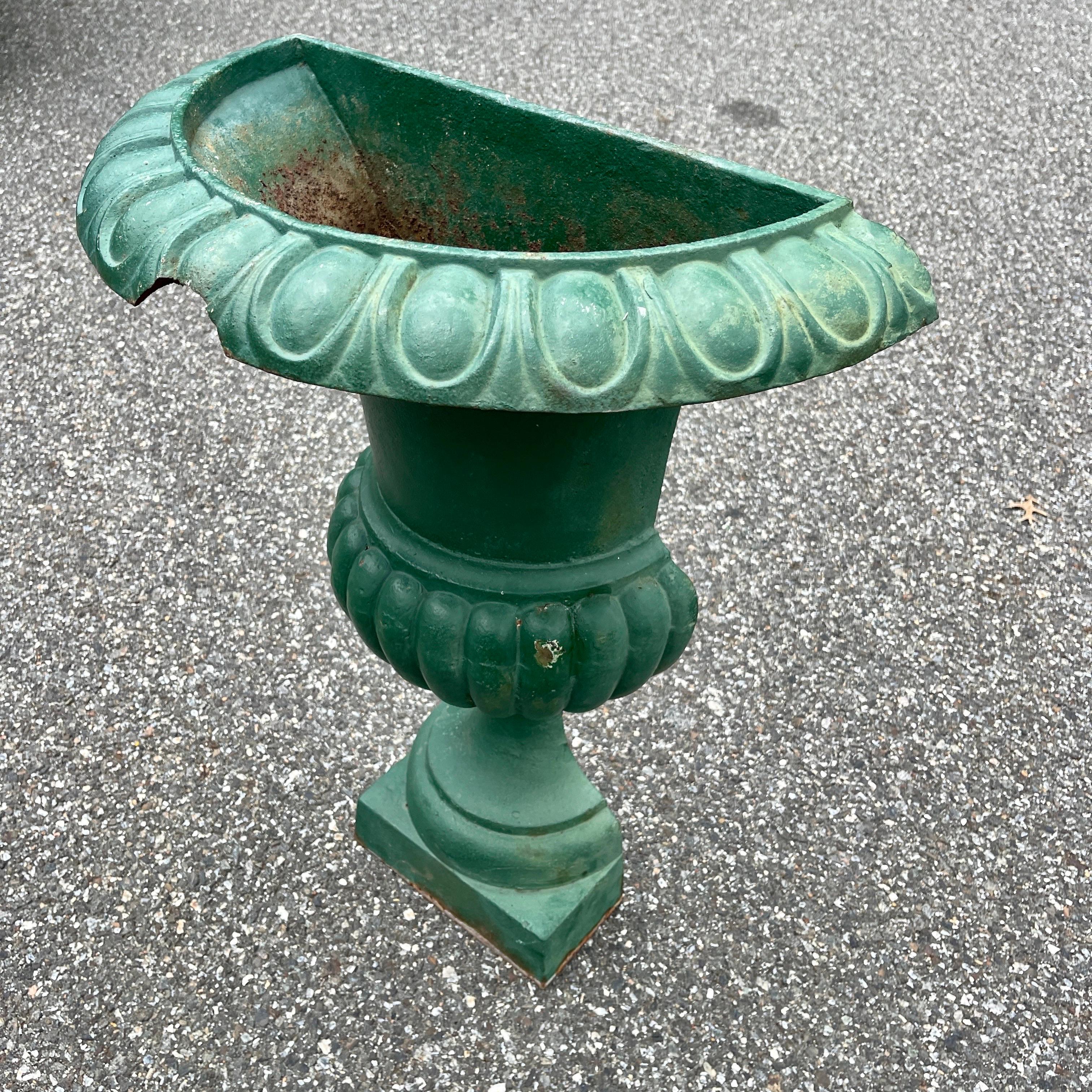 Antique French Garden Half Round Cast Iron Urn Planter  For Sale 10