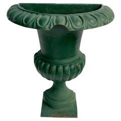 Antique French Garden Half Round Cast Iron Urn Planter