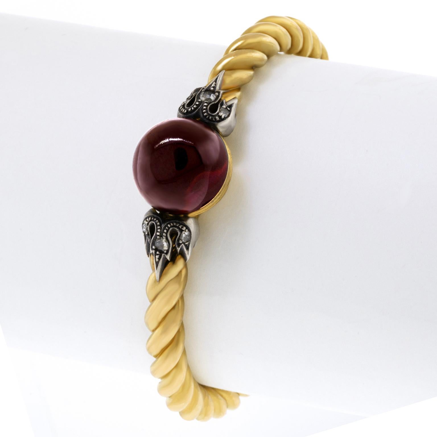 Victorian Antique French Garnet and Diamond Bangle For Sale