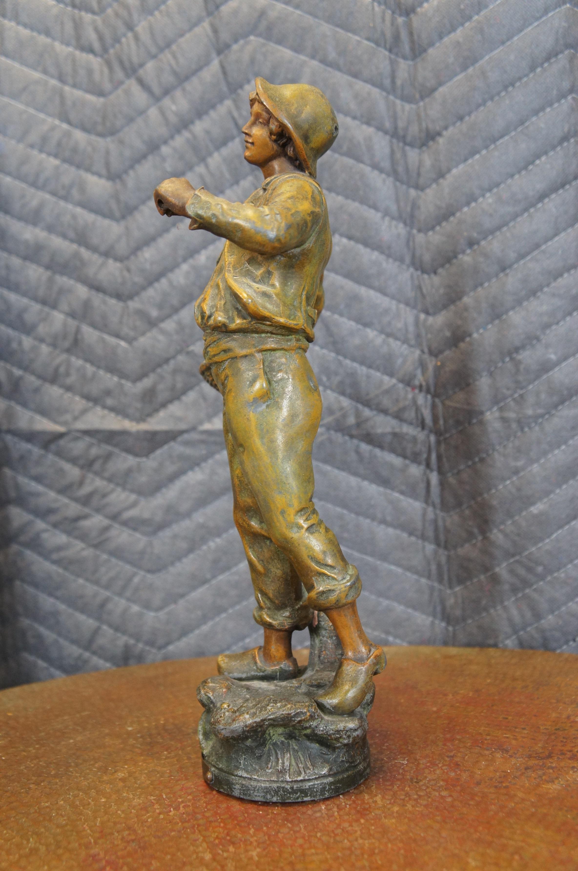 Zinco commerciale Antique French George Maxim La Bonne Recolte Figurina di spelta del buon raccolto da 13