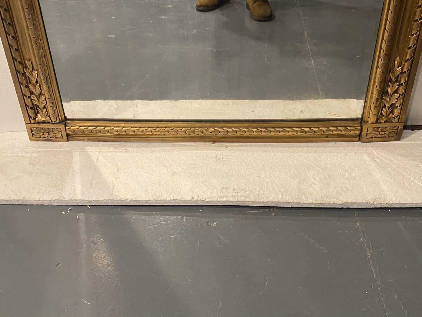 Antique French Gesso & Gilt Tall Wood Beveled Over Mantel Mirror 1