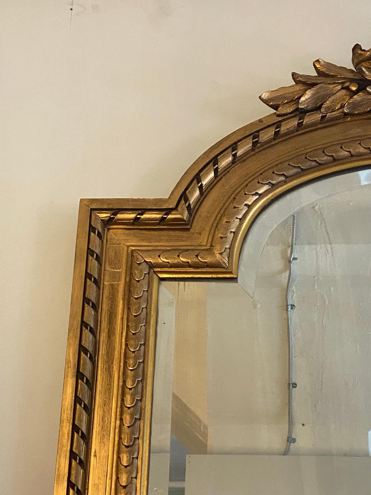 Antique French Gesso & Gilt Tall Wood Beveled Over Mantel Mirror 8