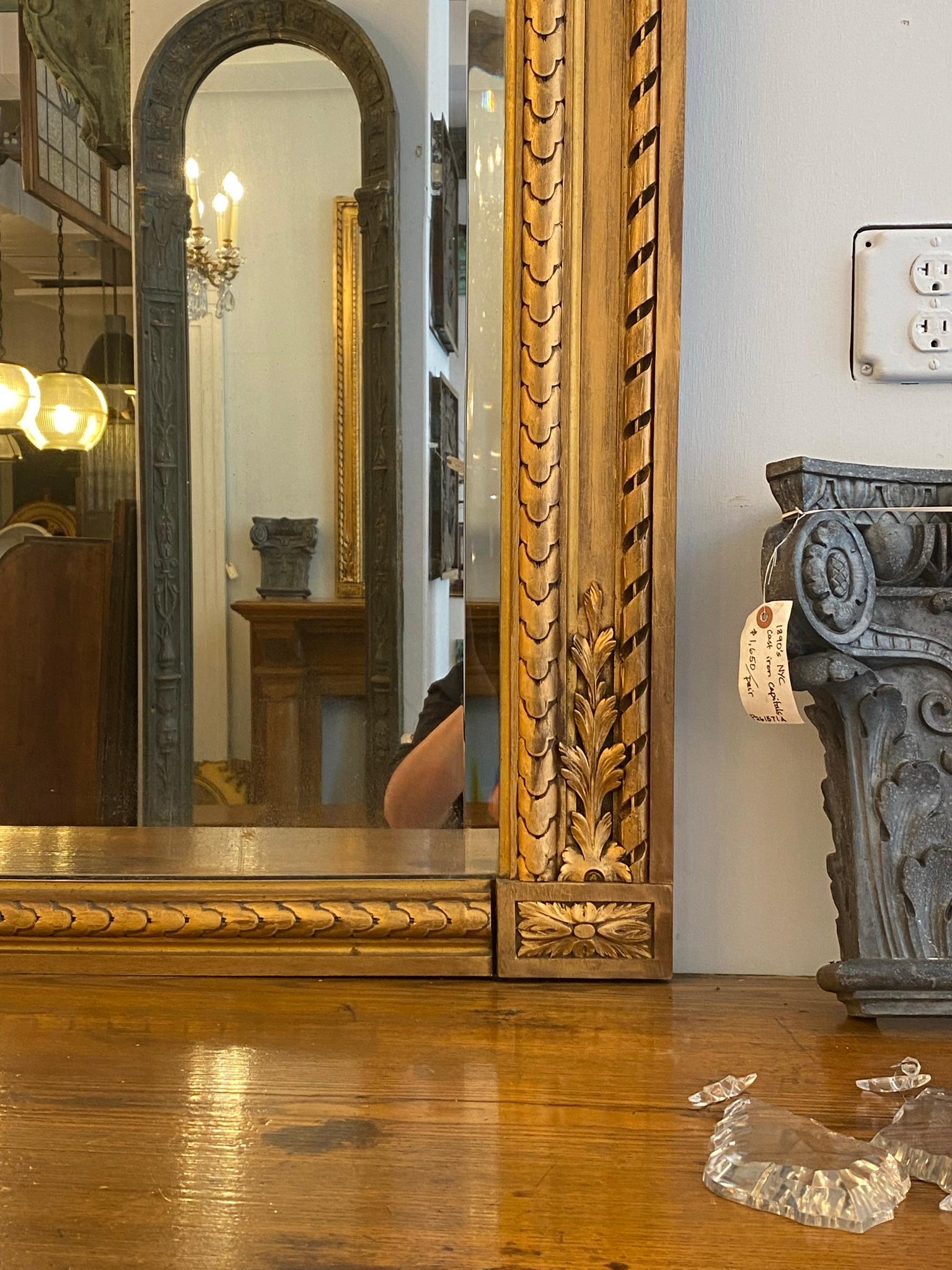 Antique French Gesso & Gilt Tall Wood Beveled Over Mantel Mirror 14