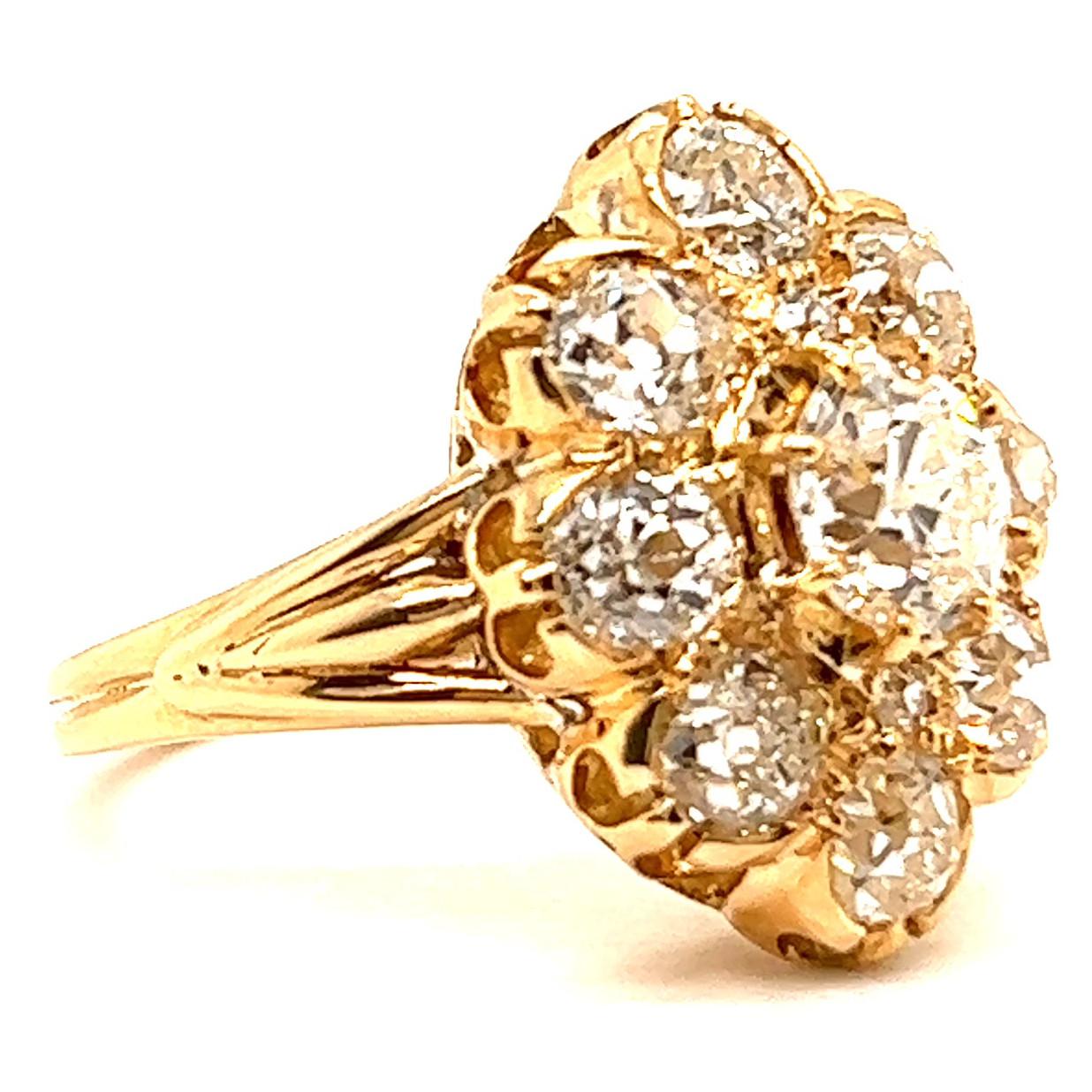 Women's or Men's Antique French GIA 1.00 Carat Old European Cut Diamond 18K Gold Cluster Ring