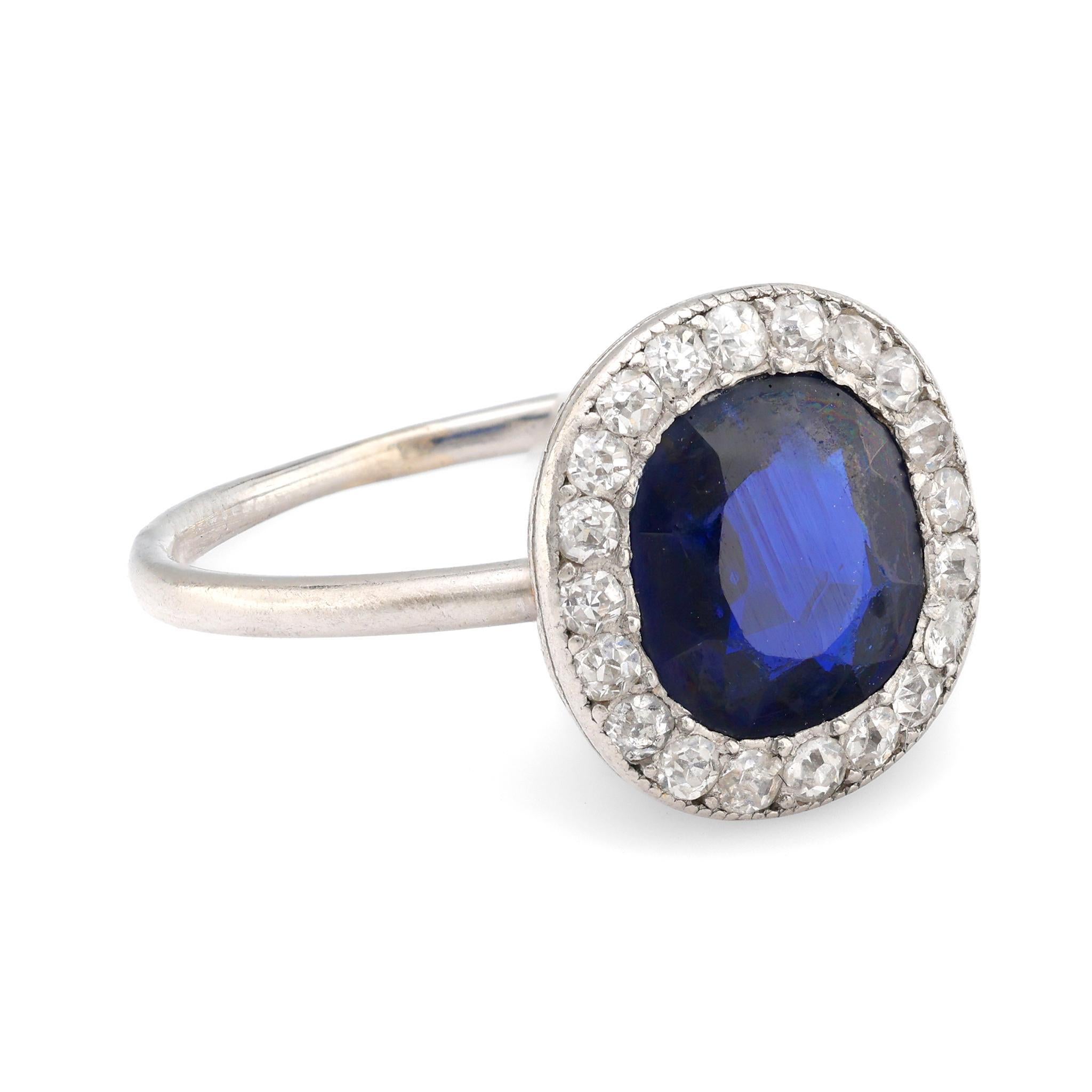 Antique French GIA 1,90 quilates sin calor zafiro diamante halo anillo de platino Victoriano