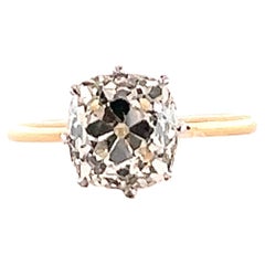 Antique French GIA 2.76 Carat Old Mine Cut Diamond 18K Gold Ring