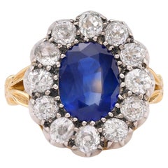 Antique French GIA 3,50 carati zaffiro diamante oro giallo 18k argento anello