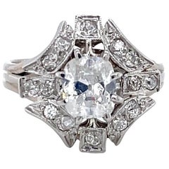 Antique French GIA Diamond Platinum Ring
