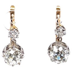 Antique French GIA Old Mine Cut Diamond 18 Karat Gold Drop Earrings