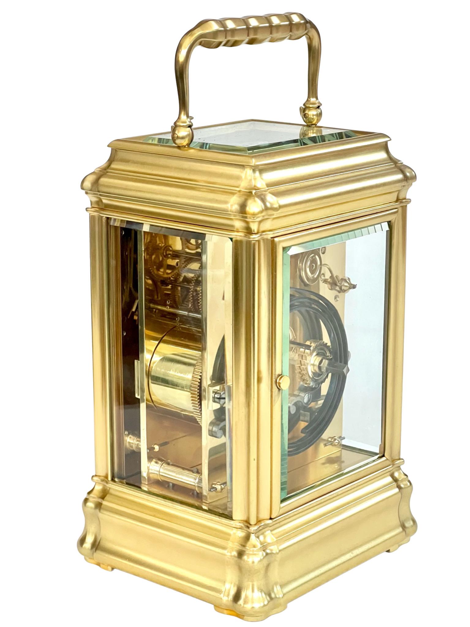 Antique French Giant Gilt Striking and Repeating Carriage Clock by Drocourt 6