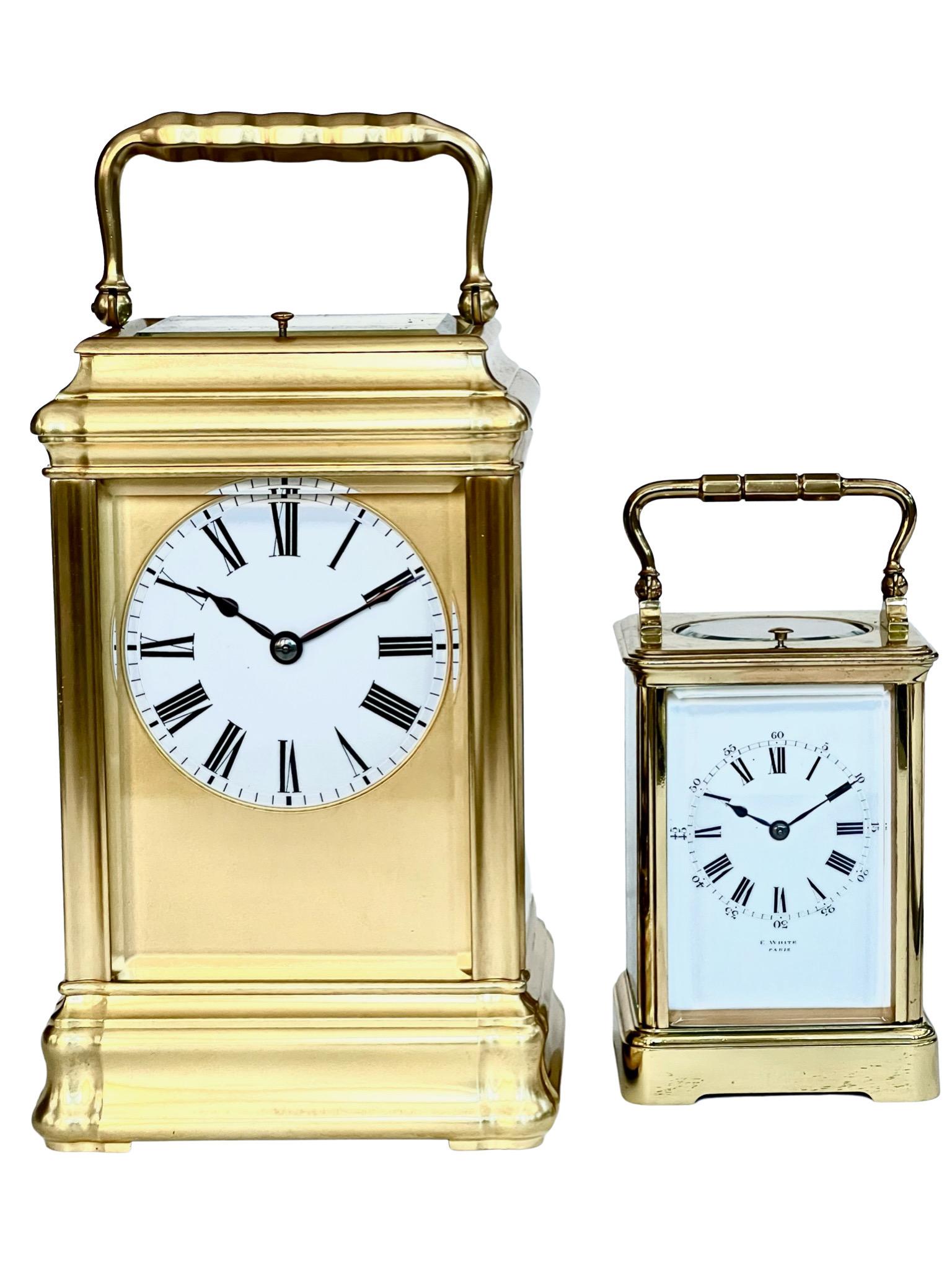 Antique French Giant Gilt Striking and Repeating Carriage Clock by Drocourt 9