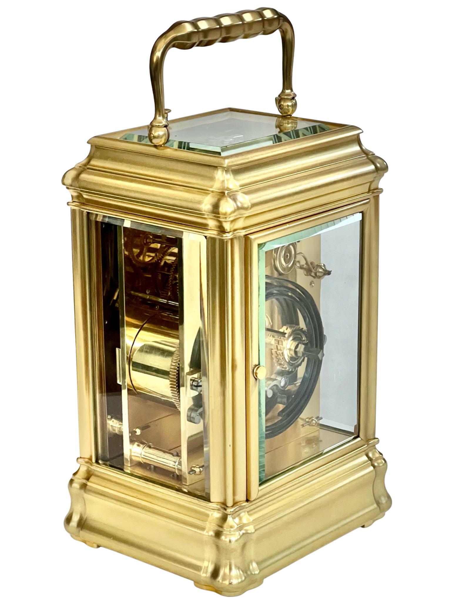 Antique French Giant Gilt Striking and Repeating Carriage Clock by Drocourt In Good Condition In London, GB