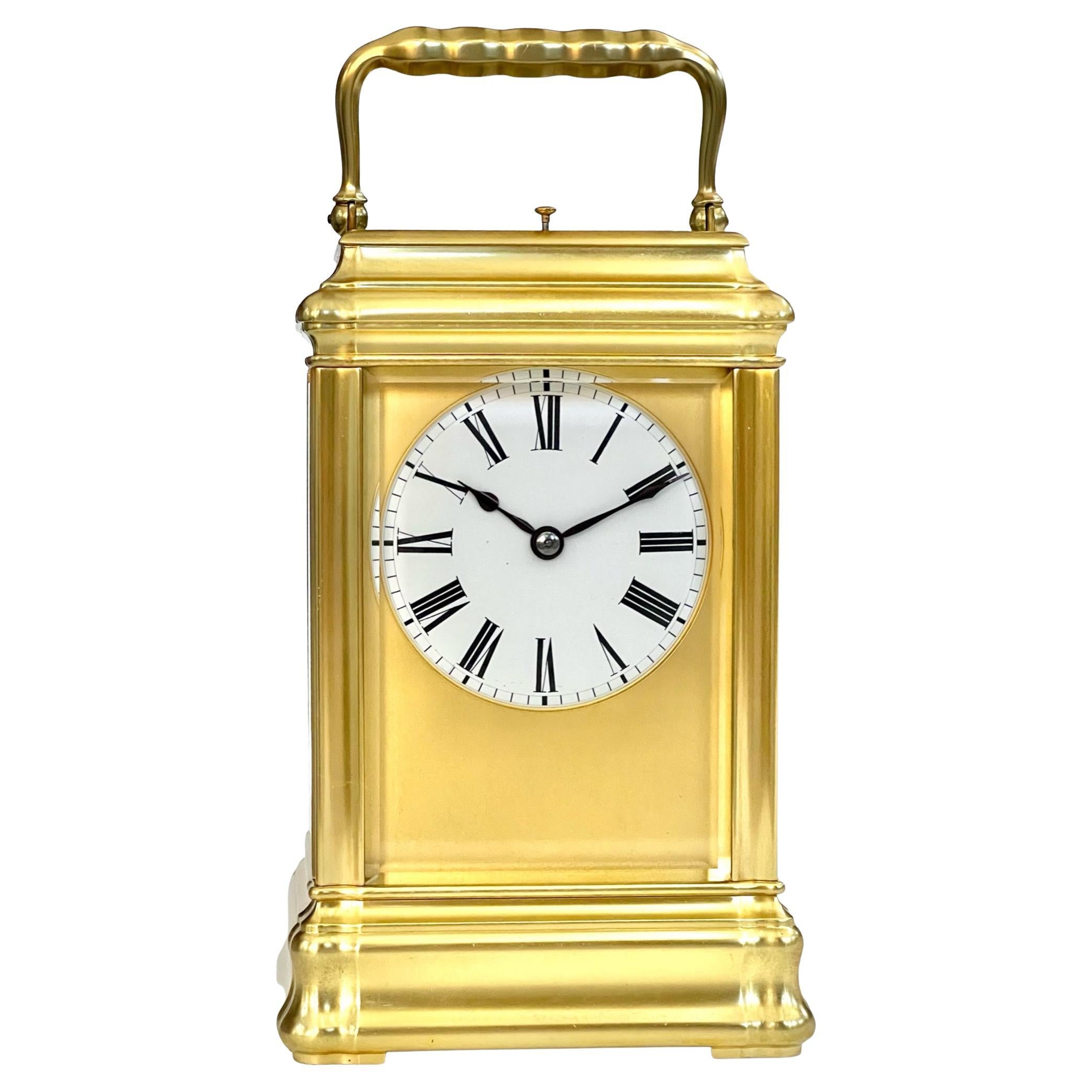 Antique French Giant Gilt Striking and Repeating Carriage Clock by Drocourt
