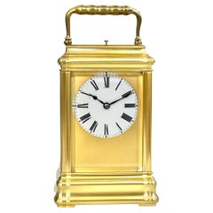 Antique French Giant Gilt Striking and Repeating Carriage Clock by Drocourt