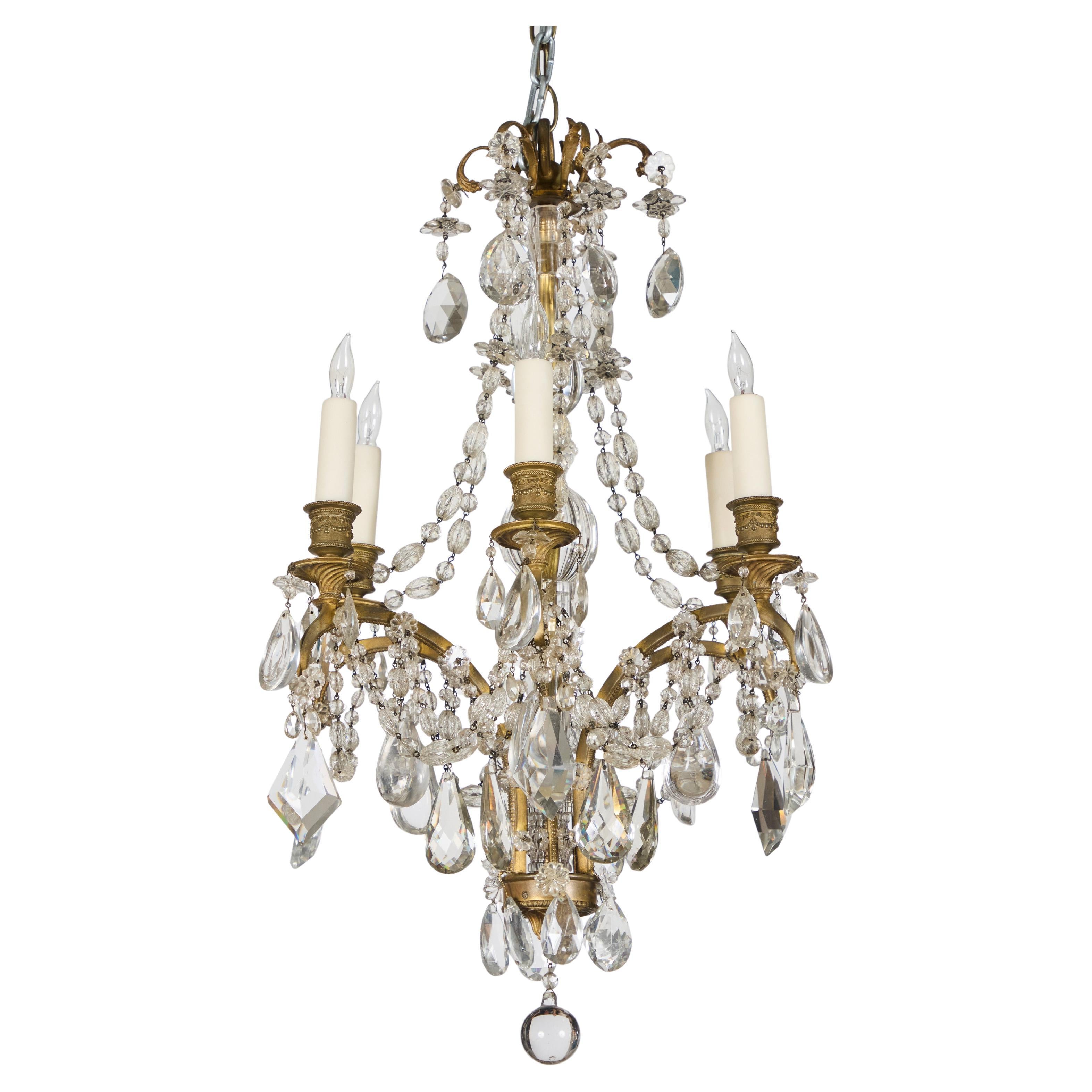 Antique French Gilded Bronze and Crystal Chandelier