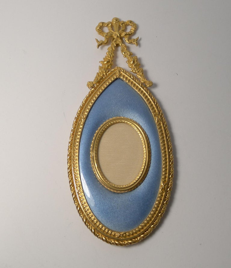 Antique French Gilded Bronze and Enamel Hanging Picture Frame, circa