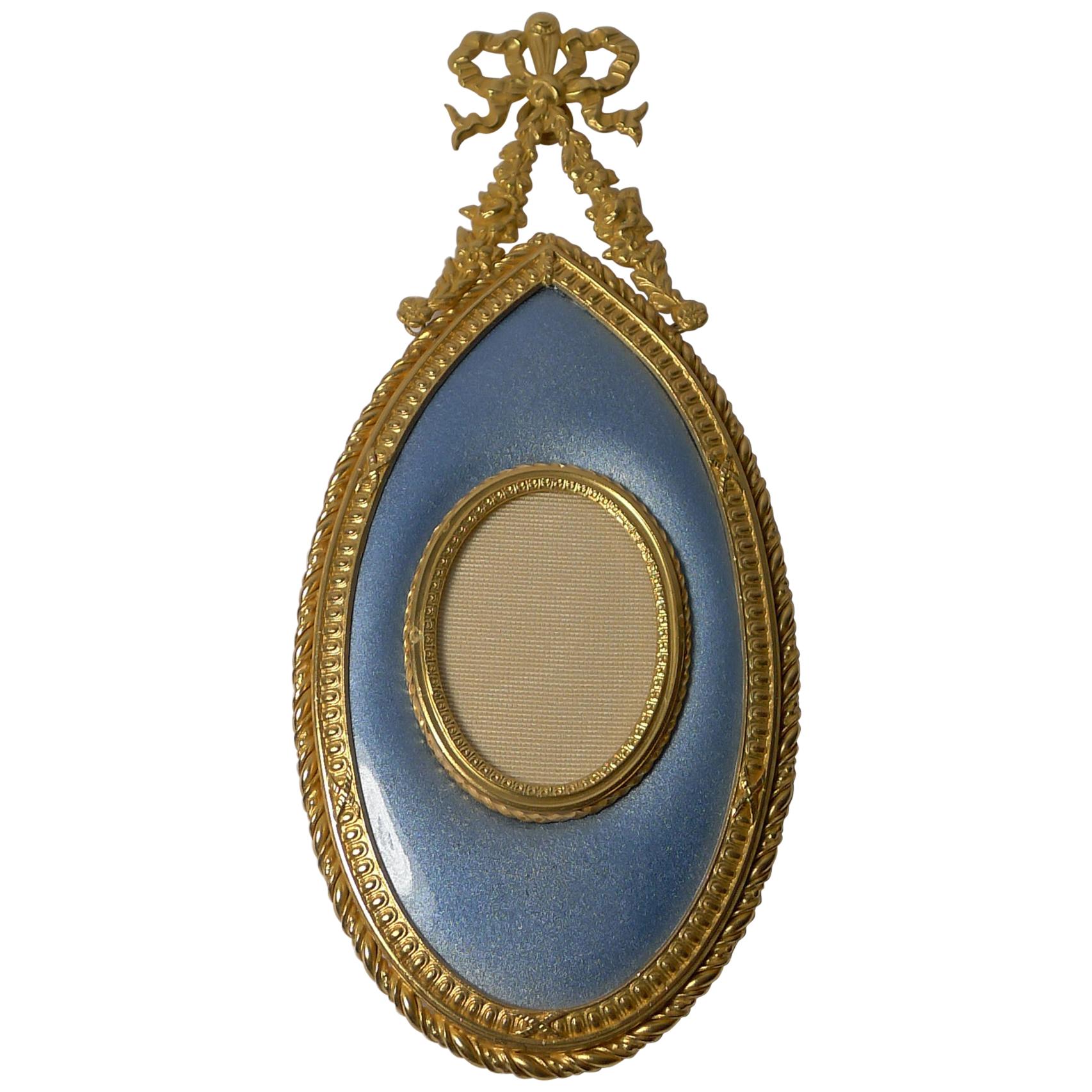Antique French Gilded Bronze and Enamel Hanging Picture Frame, circa 1900