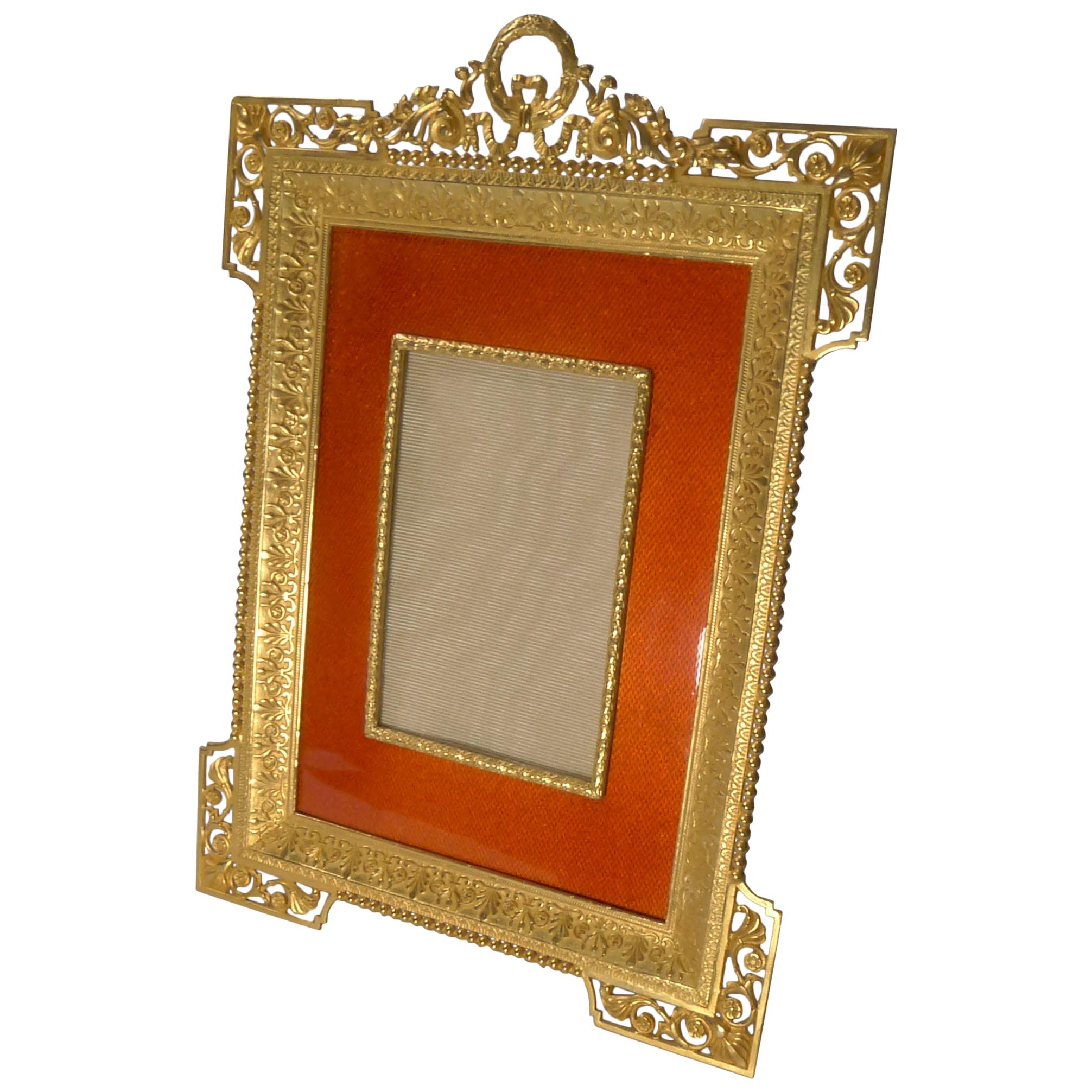 Antique French Gilded Bronze and Orange Enamel Picture Frame, circa 1900