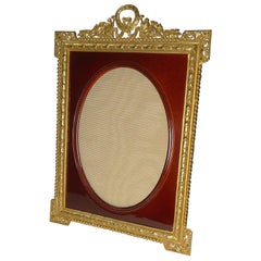 Antique French Gilded Bronze and Red Enamel Photograph/Picture Frame circa 1910