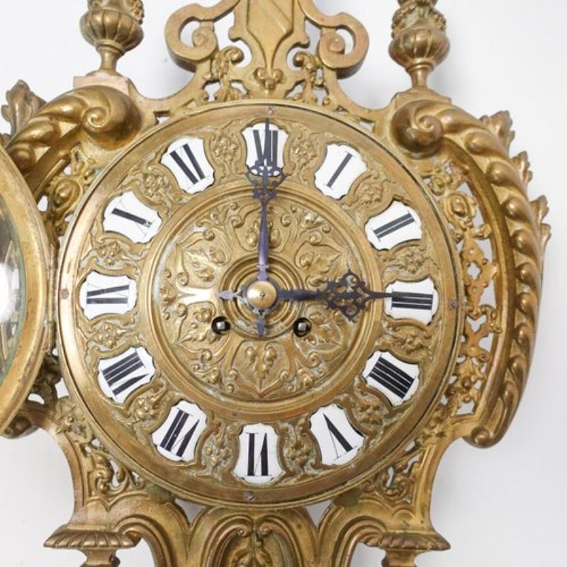 Antique French Gilded Bronze Cartel Wall Clock For Sale 4